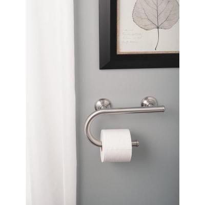 MOEN 12 in. Designer Grab Bar with Integrated Paper Holder in Brushed Nickel-LR2352DBN - The Home Depot Texas Homestead, Integrated Toilet, Safety Grab Bars, Ada Bathroom, Shower Grab Bar, Architecture Residential, Grab Bars In Bathroom, Brushed Nickel Bathroom, Hand Rail