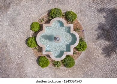 Fountain Garden Cobblestones Shot Above Sky Stock Photo (Edit Now) 1243324543 Fountain Top View, Fountain Garden, Garden Fountain, Image Icon, The Fountain, Garden Fountains, Card Banner, Bus Station, Poster Invitation