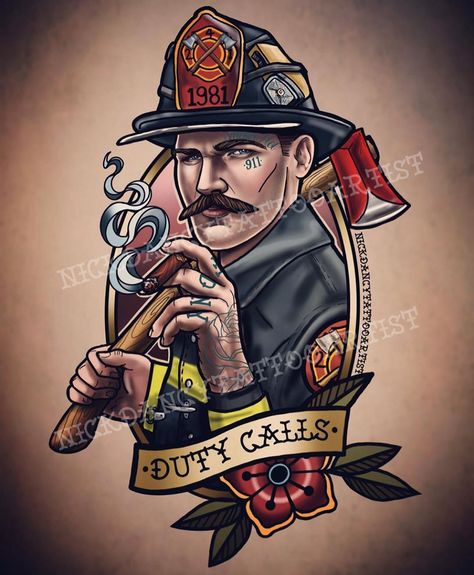 💥REPOST💥 From this time last year. Still not sold it so 2500kr special offer Neotraditional gentleman firefighter design up for grabs!! 😊… Fireman Tattoo, Firefighter Tattoos, Firefighter Tattoo, Fire Fighter Tattoos, Traditional Tattoo Old School, Tribute Tattoos, Bulldog Tattoo, Chef Logo, Tattoo Pictures