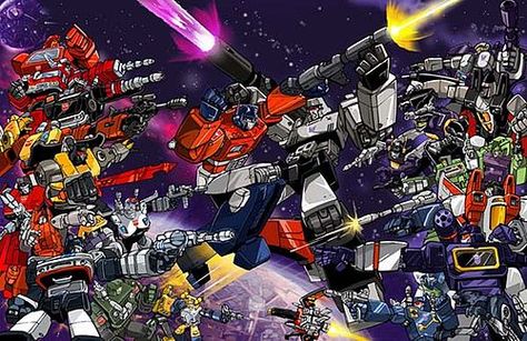 Autobots vs. Decepticons by Unknown Artist.  Searched for a while and couldn't find the artist but refused to just re-pin someone else's picture.  I made this my own that will not give credit to anyone else but the artist.  If you know who did this piece please let me know so that I can give credit. Transformers Illustration, Sentinel Prime, Transformers Wallpaper, Original Transformers, Transformers Generation 1, Transformers 5, Transformers 4, Transformers Autobots, Transformers Movie