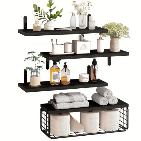 Faster shipping. Better service Bathroom Floating Shelves, Basket For Bathroom, Wire Basket, Small Bathroom Decor, Decor For Living Room, Wire Baskets, Black Bathroom, Bathroom Shelves, Wall Shelves