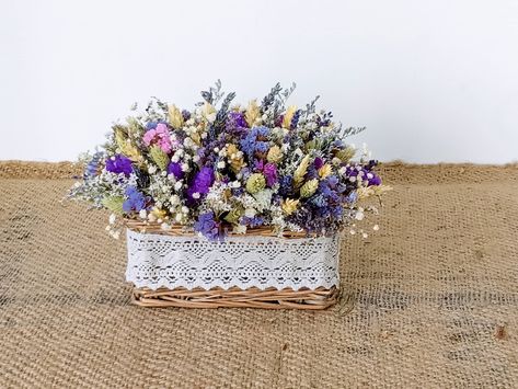 Purple Statice, Home Ware, Mixed Flowers, Summer Shades, Home Decor Rustic, Dried Floral, Dried Flower Arrangements, Flower Basket, Dried Flower