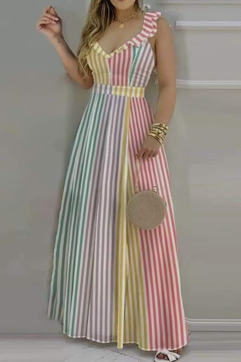 Maxi Pattern, Chic Maxi Dresses, Tie Maxi Dress, Full Length Dress, Western Dresses, Casual Summer Outfits, Colorful Fashion, Simple Dresses, Stylish Dresses