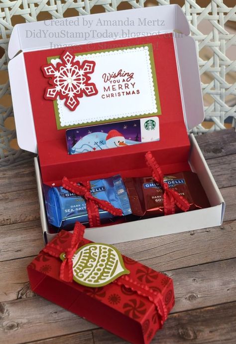 Mini Paper Pumpkin Box Ideas, Chocolate Crafts, Christmas Treat Bags, Card Box Holder, Gift Cards Money, Gingerbread Christmas Decor, Christmas Craft Fair, Christmas Gift Card Holders, Ghirardelli Chocolate