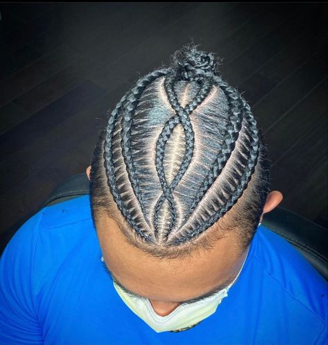 Men Man Bun Braids, Hair Styles For Men Braids, Men's Braided Hairstyles, Male Canerow Hairstyles, Male Braiding Hairstyles, Mens Cornrows With Fade, Black Male Hairstyles Cornrows, Male Cornrows Braids For Men, Male Hairstyles Cornrows