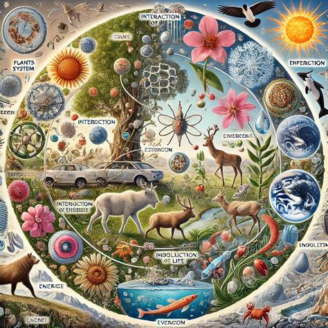 ￼

1.	Biological System: it is a picture of a tree and forest, showing the interconnectedness of plants, animals, and microorganisms.
Explanation: Biological systems are made up of various parts that work together to sustain life.
	2.	Cellular Basis of Life:  a illustration of a single cell with different organelles like the nucleus, mitochondria, and cell membrane.
Explanation: All living organisms are made of cells, which are the basic units of life.
	3.	Interaction with its Environment: a picture of a Depict plant absorbing sunlight and carbon dioxide while releasing oxygen.
Explanation: Living organisms interact constantly with their environment to survive.
	4.	Energy and Life:  a picture Showing the process of photosynthesis or a food chain, where energy is transferred from the sun t Tree Of Life Biology, Biological System, Cell City, Living Organisms, Cell Membrane, Food Chain, Carbon Dioxide, Photosynthesis, Biology