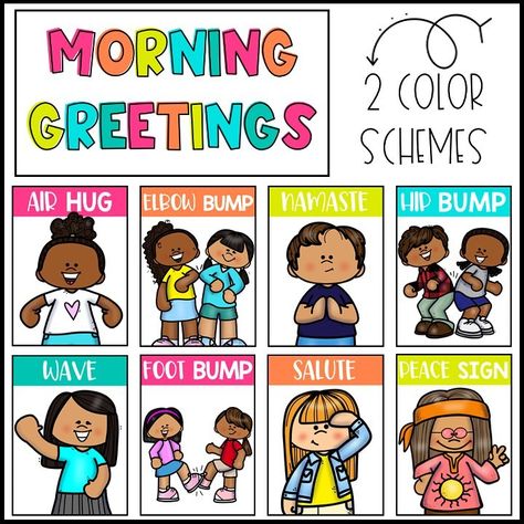 First Grade Lemonade on Instagram: “Product UPDATE ⭐️For those who own my Morning Greeting Posters, go redownload! I have added a new color scheme and 2 ‘Morning Greeting’…” Classroom Greetings, Preschool Classroom Rules, Morning Routine Kids, Morning School, School Counseling Activities, Classroom Goals, Clutter Free Classroom, Greeting Poster, Classroom Anchor Charts