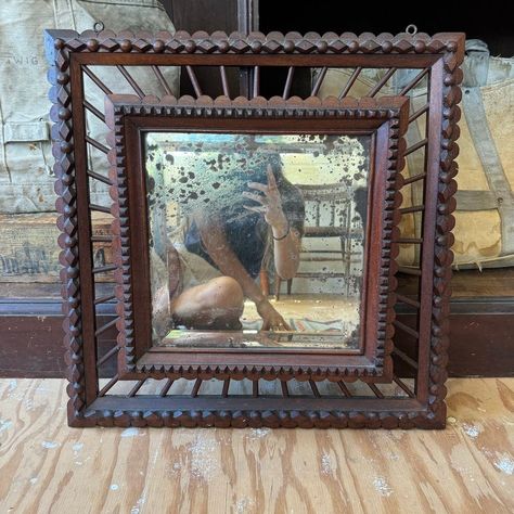 Tramp Art Large Wooden Mirror, 1800s Large Wooden Mirror, Tramp Art, Art Mirror, Color Design Inspiration, Bathroom Tile Designs, Room Paint Colors, Wooden Mirror, Mirror Frame, Paint Colors For Living Room