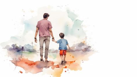 Father Son Aesthetic, Father And Son Aesthetic, Hand Watercolor, Father Sday, Water Paintings, Father Art, Cartoon Picture, Fathers Day Poster, Son Father