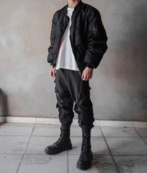 Techwear, Streetwear, Bomber Jacket, Jacket, Cargo Pants, Tech Pants, Emo, Black, Dark, Outfit, Black Outfit, All Black Outfit, Future, Futuristic, Darkwear, Cyberpunk, Chains, Eboy, Anime Boy, Kpop, Fashion, Streetstyle, Techno, Aesthetic, Photography, Urban, Urban Style, Boots, Combat Boots, War Boots, Techwear Outfit, Bomber Jacket Outift, Rings,No face, Monochrome, Monochrome Outfit, Oversize, Oversize Outfit, Oversize Bomber Jacket, Oversized, Necklace, Necklaces, Streetwear Combat Boots, Men Outfits Techwear, Men’s Cyberpunk Outfit, Black Boots Men Outfit Aesthetic, Men’s Combat Boots Outfit, Simple Techwear Outfit Men, Black Boot Outfits Men, Vigilante Aesthetic Outfit Male, Men Combat Boots Outfit