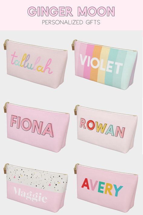 Personalized Notebooks, Zippered Pouches, Personalized Pouch, Personalized Pencil Case, Girls Personalized Gifts, Personalized Makeup Bags, Personalized Pencils, Bag Design, Custom Gifts