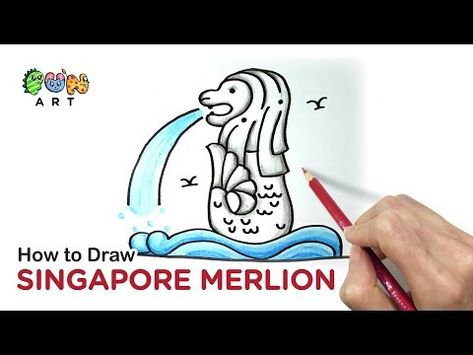 How To Draw SINGAPORE MERLION | VERY EASY~! - YouTube Merlion Singapore Drawing Easy, Merlion Singapore Drawing, Singapore Drawing, Singapore Merlion, Merlion Singapore, Colour Pencil, Drawing Easy, Art How, Faber Castell