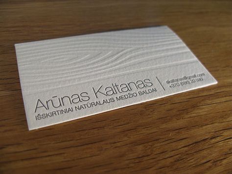 Arunas Kaltanas Letterpress Business Card Design, Business Card Design Minimalist, Embossed Business Cards, Examples Of Business Cards, Wood Business Cards, Business Card Texture, Beautiful Business Card, Letterpress Business Cards, Professional Business Card Design