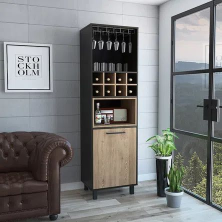 Bar Alto TUHOME Kaia - Wengue / Miel - Promart Creative Kitchen Storage, Home Wine Bar, Wine Furniture, Wine Storage Cabinets, Home Bar Cabinet, Home Bar Rooms, Modern Home Bar, Home Bar Designs, Creative Kitchen