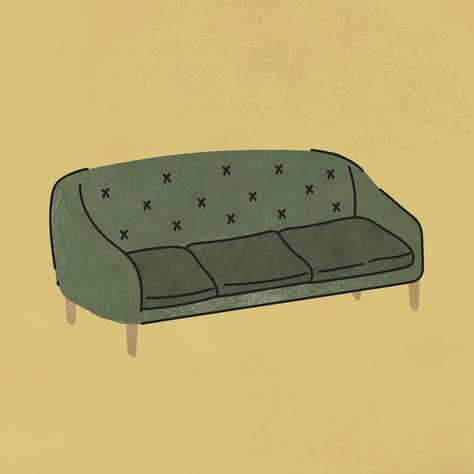 Couch Illustration, Couch Logo, Matchbox Print, Home Decor Illustration, Vintage Couch, Decor Illustration, Retro Sofa, Green Retro, Couch Sofa