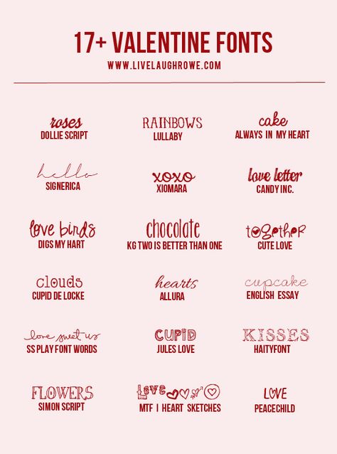 Snatch up these free and lovely Valentine Fonts from www.livelaughrowe.com Valentine Fonts, Valentine Font, Romantic Fonts, Aesthetic Fonts, Valentine's Day Quotes, Favorite Fonts, Cute Fonts, Cricut Fonts, Cursive Fonts