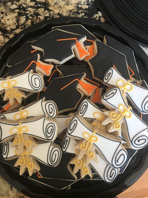 Graduation Orange And Black, Orange Black And White Graduation Party, Graduation Party Ideas Orange And Black, Black And Orange Graduation Party Ideas, Orange Grad Party, Orange Graduation Party, Twins Graduation, Doctor Graduation Party, Boys Graduation Party