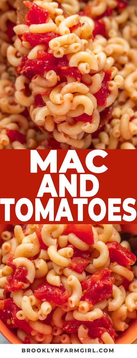 Mac and tomatoes is simple home cooking.  Elbow macaroni noodles are cooked and then mixed with cans of diced tomatoes, butter and salt.  A 20 minute cheap and quick dinner that my family always loves! Macaroni And Tomato Juice, Recipes With Elbow Noodles, Elbow Macaroni Recipes, Macaroni And Tomatoes, Easy Supper Recipes, Macaroni Noodles, Meatless Dishes, Fish Friday, Ketchup Recipe