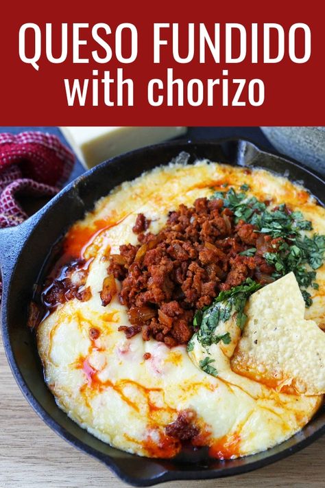 Queso Fundido With Chorizo, Appetizers Mexican, Sausage Appetizer Recipes, Queso Fundido Recipe, Fundido Recipe, Mexican Appetizer, Sausage Appetizers, Mexican Chorizo, Mexican Appetizers