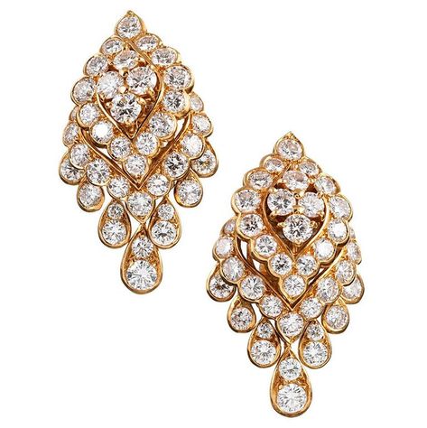 Van Cleef & Arpels Navette Shaped Diamond Tremblant Earrings | See more rare vintage Clip-on Earrings at https://www.1stdibs.com/jewelry/earrings/<null> Vintage Diamond Earrings, Yellow Gold Diamond Earrings, Van Cleef And Arpels Jewelry, Van Cleef & Arpels, Dream Land, Van Cleef And Arpels, Diamond Pendants, Carmel By The Sea, Small Closet