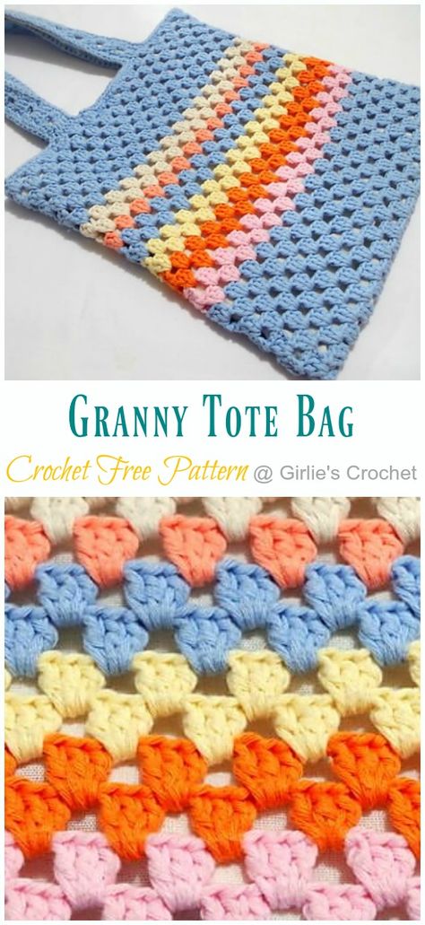 Summer Granny Strip Tote Bag Crochet Free Patterns Tote Crochet, Tote Bag Crochet, Crochet Free Patterns, Free Crochet Bag, Crochet Bag Pattern Free, Crochet Market Bag, Crochet Handbags Patterns, Crochet Clutch, Handbag Pattern