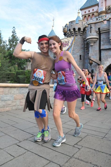 Rundisney Outfits, Meg And Hercules, Disney Marathon Costumes, Hercules And Meg, Marathon Ideas, Disney Running Outfits, Hercules Costume, Disney 5k, Disney Couple Costumes