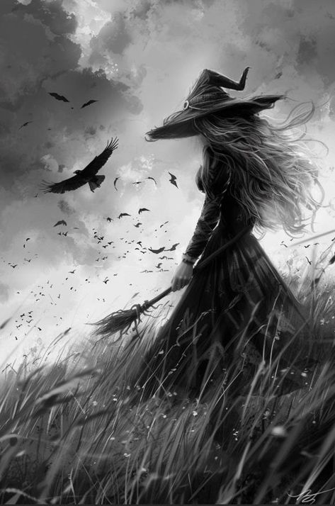 This striking black and white artwork, titled "Witch of the Winds," captures the mysterious beauty of a lone witch standing in a windswept field. Her flowing hair and dress blend seamlessly with the surrounding landscape, as ravens and bats swirl in the stormy sky above. The witch holds a broom, symbolizing magic and flight, while the dynamic composition evokes an otherworldly sense of power and solitude. The moody atmosphere is perfect for lovers of dark fantasy and mystical decor. This high-resolution digital print is sized at 16" x 24" with a 2:3 aspect ratio, ideal for adding a touch of magic to your living space. Details:     Instant download     File format: High-resolution PDF     Size: 16" x 24" (can be resized or printed smaller)     Perfect for home, office, or party décor Please Raven Witch, Mystical Decor, Moody Atmosphere, Mysterious Beauty, Dynamic Composition, Stormy Sky, Flowing Hair, Witchcraft Spell Books, White Artwork