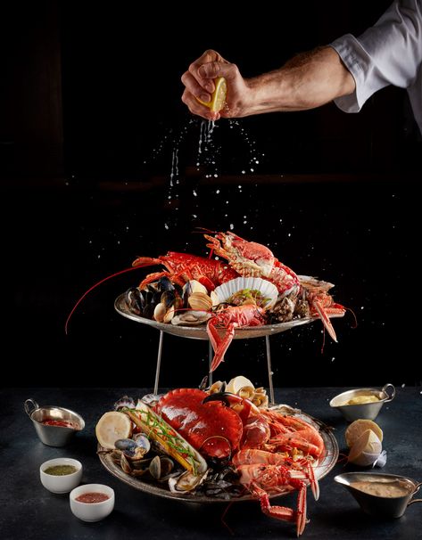 Seafood & Fish Restaurant | J Sheekey, Leicester Square Seafood Platter Photography, Seafood Photography Food Styling, Seafood Restaurant Design, Fish Food Photography, Seafood Photography, Crab Restaurant, Lobster Restaurant, Restaurant Fish, Plates Design