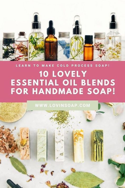 Here are 10 lovely essential oil blends for handmade soap! Soapers are looking for essential oil blend ideas ALL THE TIME! Head on to the blog to check out these EO blends for your soap recipes. I have included a link in the post to many other of my natural soapmaking recipes that have essential oil blends in them. Also, I'll show you how to calculate the grams of each essential oil you will need in your soap recipe. Click through to the Lovin' Soap blog and enjoy! Essential Oil Combos For Soap, Soap Scents Combinations, Patchouli Soap Recipe, Organic Soap Packaging, Essential Oil Blends For Soap, Essential Oil Soap Recipe, Essential Oil Blends For Colds, Essential Oil Combos, Goat Soap