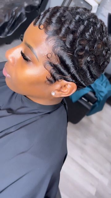 Tapered Fingerwaves, 27 Piece Finger Waves, Finger Waves And Pin Curls Black Women, Finger Wave Curls Short Hair, Dry Waves Short Hair Black Women, Short Pin Curls For Black Women, Short Hair Fingerwaves, Pin Curls For Black Women Short Hair, Short Pixie Hairstyles For Black Women