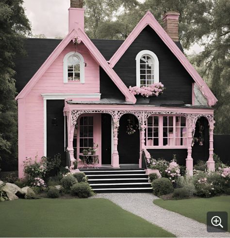 Pink House Exterior, Fancy Homes, Playhouse Ideas, Witchy House, Bloxburg Houses, Witch Cottage, Dark House, American Houses, Sims Building