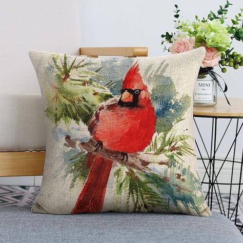 Amazon.com: GemGam Winter Cardinal Pillow Covers Set of 2 Christmas Bird Linen Throw Pillow Covers 18x18 Watercolor Decorative Square Pillow Cases Standard Size for Home Couch Sofa Bed Pillow Protector : Home & Kitchen Living Room Guest Room, Winter Cardinal, Pillow Protector, Space Pattern, Bird Pillow, Christmas Linen, Winter Bird, Christmas Bird, Detail Design