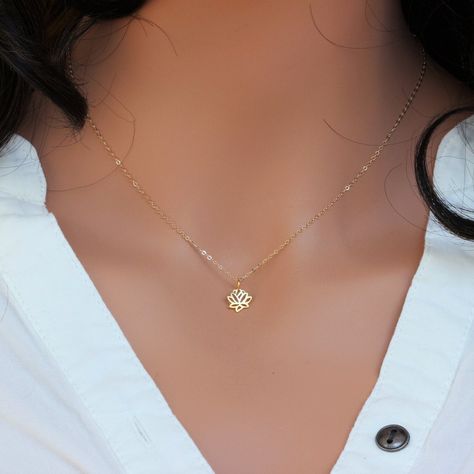 Necklace Pendent, Lotus Pendant, Real Gold Necklace, Gold Lotus, Lotus Flower Necklace, South San Francisco, Yoga Necklace, Lotus Jewelry, Lotus Necklace