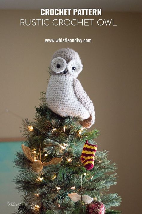 Owl Tree Topper, Crochet Owl Pattern, Rustic Crochet, Christmas Angel Doll, Owl Crochet, Christmas Tree Star Topper, Cute Tree, Crochet Owls, Owl Crochet Patterns