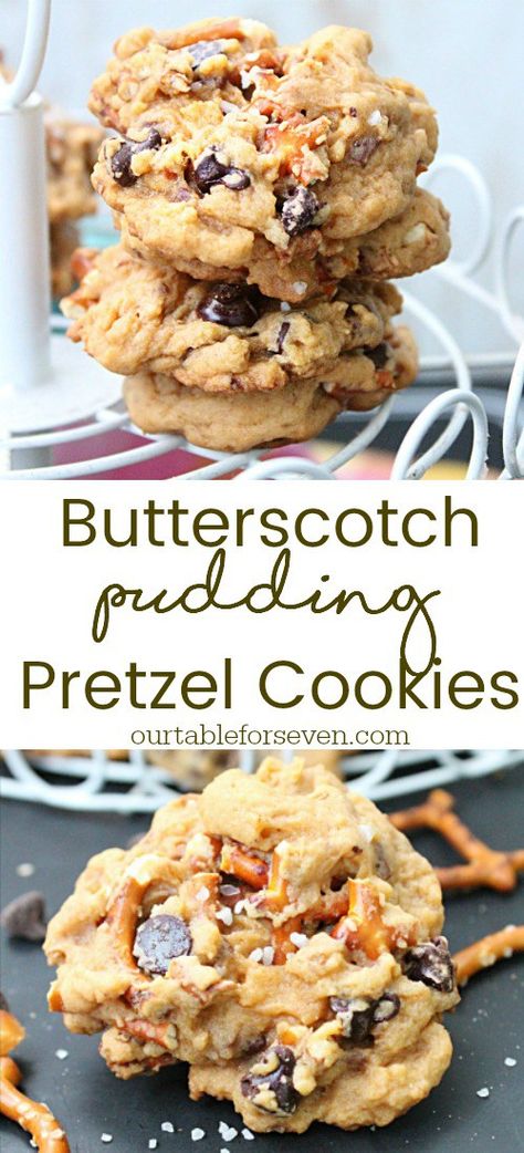 Chocolate Chip Pretzel Cookies, Pretzels And Chocolate, Chocolate Chip Pretzel, Pretzel Cookies, Butterscotch Cookies, Cookie Table, Butterscotch Pudding, Pudding Cookies, Recipe Board