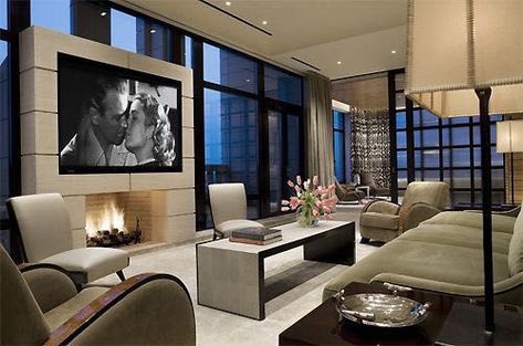 Manhattan Penthouse, Houses Architecture, Modern Apartment Decor, Design Salon, City Apartment, Living Room With Fireplace, Contemporary Living Room, Modern Apartment, Small Living Rooms