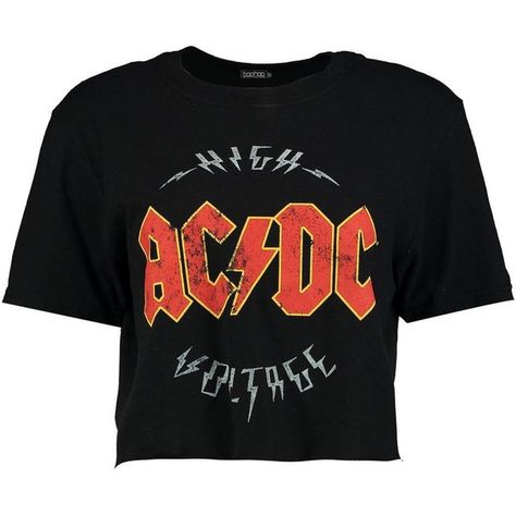 Boohoo Erica ACDC Cropped Oversized Band T-Shirt | Boohoo found on Polyvore featuring tops, t-shirts, shirts, crop tops, t shirt, oversized cotton shirts, flat top, cotton crop top and tee-shirt Cami Outfit, Shirts Crop Tops, Oversized Crop Top, Off Shoulder T Shirt, Bralet Tops, Shirts Crop, T Shirt Crop Top, Slogan Tshirt, Cotton Shirts