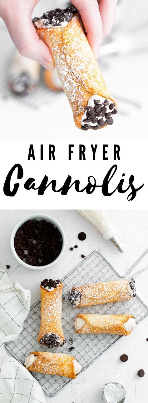 Air Fryer Pastry Recipes, Air Fryer Cannoli, Air Fryer Pastries, Italian Air Fryer Recipes, Desert Air Fryer, Air Fryer Cannoli Shells, Healthy Cannoli, Airfryer Dessert Recipes, Cannoli Flavor Ideas