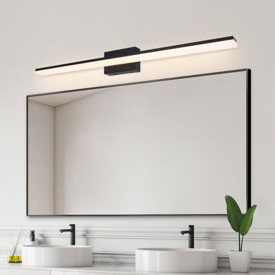 This light can serve as a sole light source for a double-sink bathroom, it's the equivalent of an 8-light vanity light. it can be used with the same dimmer switch as traditional incandescent bulbs. The light direction is also adjustable by repositioning the light bar. The installation complies with the US electric code. | Ebern Designs 48" Alfonzie 1-Light Dimmable LED 46W Bath Bar gray/Black 4.72 x 47.24 x 4.65 in, Metal;Acrylic | C003436970_1015456472_1015456475 | Wayfair Canada Modern Bath Lighting, Bathroom Over Sink Lighting, Bathroom Double Vanity Lighting, Light Bar Bathroom, Bathroom Vanity Lighting Over Mirror, Bathroom Led Lighting, Townhome Remodel, Bedroom Parents, Double Vanity Lighting