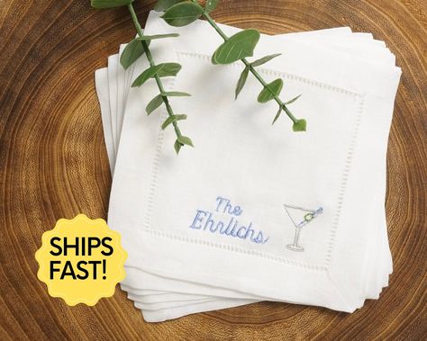 White Linen Cocktail, Embroidered Cocktail Napkins, Monogram Cocktail Napkins, Embroidery Napkins, Custom Wedding Napkins, Wedding Cocktail Napkins, Monogrammed Linens, Linen Cocktail Napkins, Unique Bridesmaid