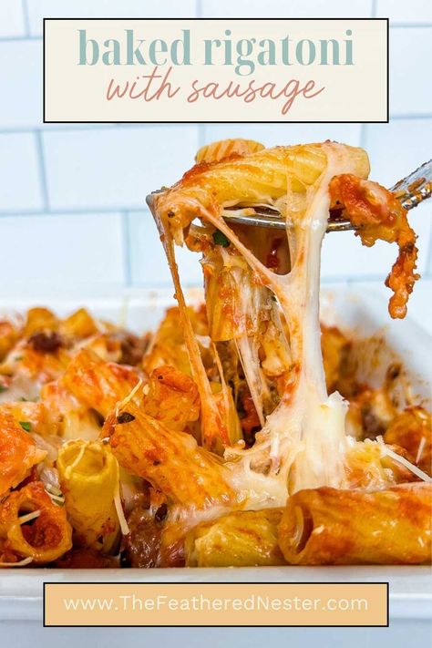 This Baked Rigatoni with Sausage is the perfect baked pasta casserole when you're craving hearty comfort food for dinner. Make this sausage rigatoni recipe with 5 ingredients and in only 30 minutes! Sausage Rigatoni Recipes, Rigatoni With Sausage, Baked Pasta Casserole, Rigatoni Recipe, Sausage Rigatoni, Italian Pastas, Rigatoni Recipes, Baked Rigatoni, Food For Dinner