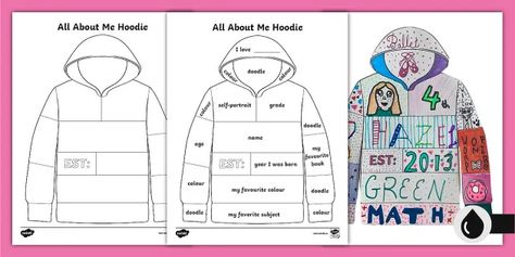 All About Me Hoodie, Shoe Activity, About Me Preschool Activities, All About Me Preschool Activities, Hoodie Template, October Lessons, Hoodie Art, Pumpkin Life Cycle, Back To School Activity