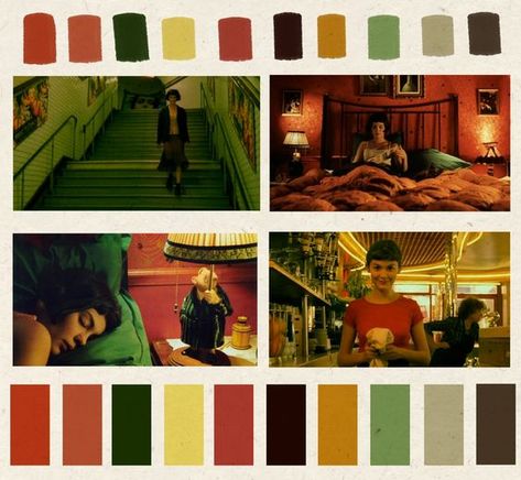 Amelie Colour Palette, Amelie Color Palette, Colour Palette Photography, Warm Toned Color Palette, Films Color Palette, Amelie Cinematography, Colourful Cinematography, Color Palette Cinematography, Theater Color Palette