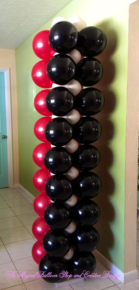 Black and red balloon column Red And Black Balloon Columns, Racing Balloon Garland, Red And White Balloon Columns, Wedding Anniversary Backdrop, Athletic Banquet, Anniversary Backdrop, Balloon Pillars, Birthday Eve, Red Birthday Party