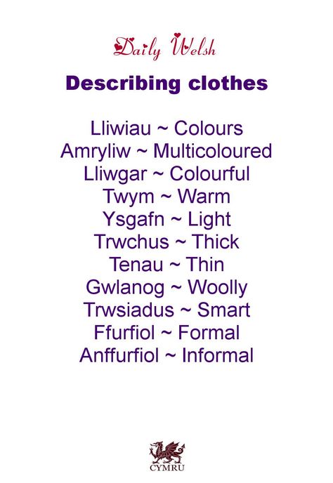 welsh language words - Google Search Describing Clothes, Welsh Ancestry, Northern Wales, Learn Welsh, Welsh Recipes, Welsh Words, Welsh Language, Wales Travel, British Summer