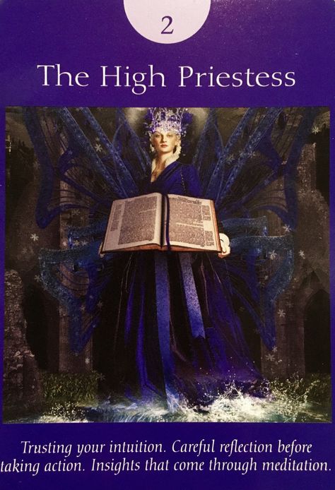 The High Priestess, from the Fairy Tarot Cards, by Doreen Virtue Ph.D and Radleigh Valentine Fairy Tarot Cards, Radleigh Valentine, Angel Tarot Cards, The High Priestess, Tarot Magic, Angel Oracle Cards, Angel Tarot, Oracle Card Reading, Unicorn Card