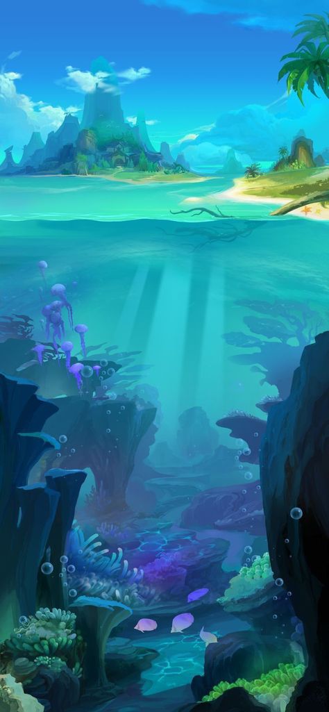 Under The Sea Background, 2d Game Background, Underwater Background, Ocean Illustration, Ocean Underwater, Underwater Painting, Canvas Learning, Underwater Art, Ocean Wallpaper