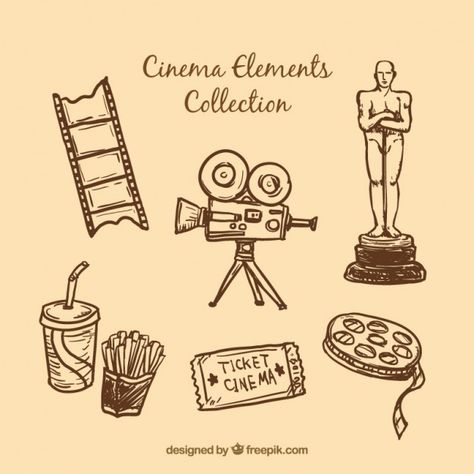 Sketches essential cinema elements Free Vector Cinema Ideas, Cinema Idea, Western Logo, Art Cinema, Cinema Design, Cinema Wedding, Ticket Design, Vector Sketch, Bullet Journal Art