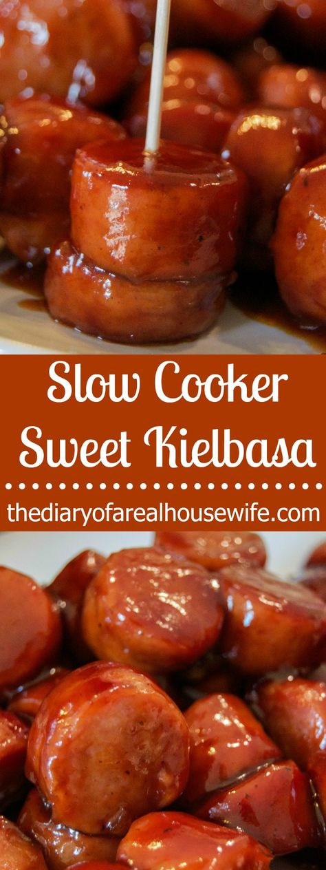 Slow Cooker Sweet Kielbasa Slow Cooker Sweet And Sour Kielbasa, Kielbasa Recipes Instapot, Kelbosia Sausage Crockpot, Honey Kielbasa Recipes, Sweet Sour Kielbasa Crock Pot, Crock Pot Kabasa Recipes, Kabasa Sausage Appetizer, Keilbasa Recipes Easy Crock Pot, Slow Cooker Kielbasa And Barbecue Beans