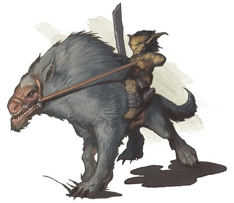 The worg is the terrifying wolflike companion of the goblin. These steeds have both the cunning and brute strength to hunt any prey that comes their way. Fantasy Mounts, Rpg Npc, Goblin Art, D D Monsters, Fantasy Creature, Forgotten Realms, Dnd Monsters, Fantasy Races, Fantasy Setting